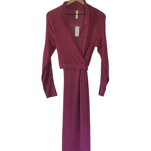 NEW Anthropologie Belted Knit Raspberry Maxi Dress - Medium - Picture 5 of 8